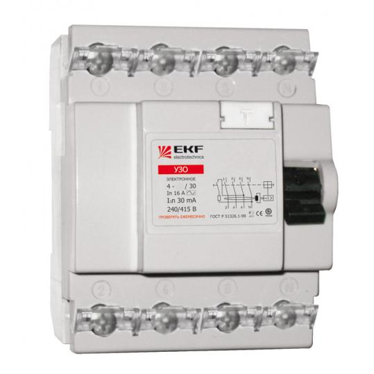 Выключатель дифференциальный (УЗО)  16А/ 30мА 4P тип AC (электронное) (EKF) 