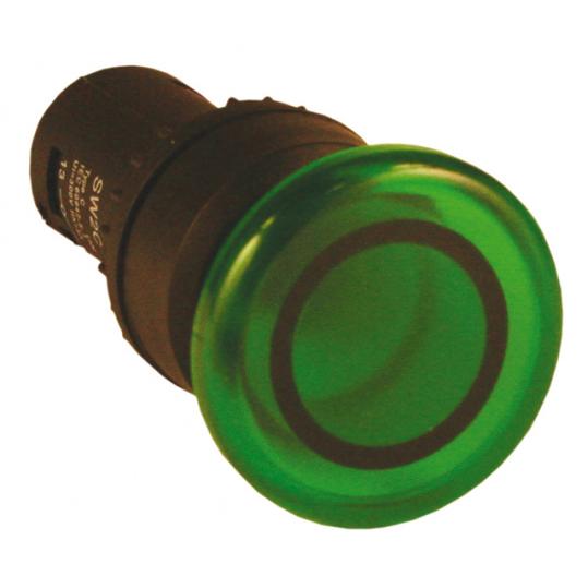 Кнопка "Грибок" зеленая d22мм LED 220В 1з+1р SW2C MD (EKF)