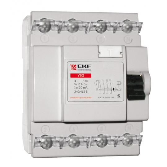 Выключатель дифференциальный (УЗО)  16А/ 30мА 4P тип AC (EKF) 