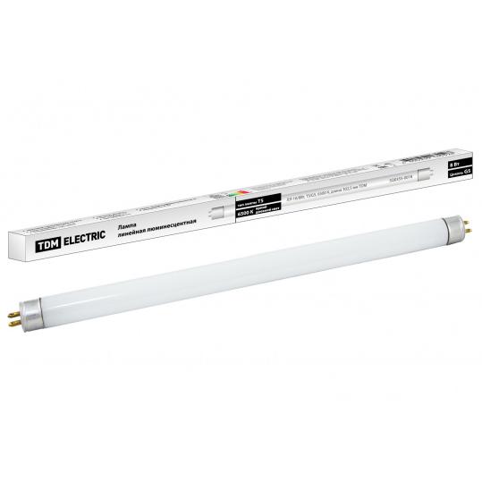 Лампа люминесцентная линейная двухцокольная ЛЛ-16/8 Вт, T5/G5, 6500 К, длина 302,5мм TDM