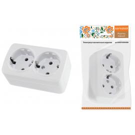 Розетка двойная 2П+3 открытой установки IP20 16А, белая "Дача" Народная