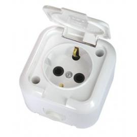 Розетка откр/уст 1-мест. с заземлением IP44 16А белая с крышкой РА16-214 (Беларусь) (55)