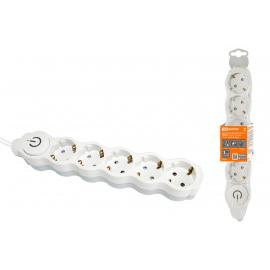 Удлинитель бытовой "Люкс" УЛ05В выкл, 5 гнезд, 1,5м, с/з, с з/ш, ПВС 3х1мм2 16А/250В бело-серый TDM
