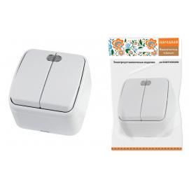 Выключатель 2-кл. открытой установки с подсветкой IP20 10А, белый "Дача" Народная