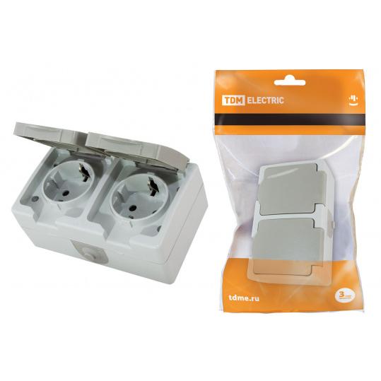 Розетка двойная 2П+3 (горизонтальная) открытой установки IP54 16А "Вуокса" TDM
