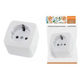 Розетка 2П+З открытой установки IP20 16А, белая "Дача" Народная