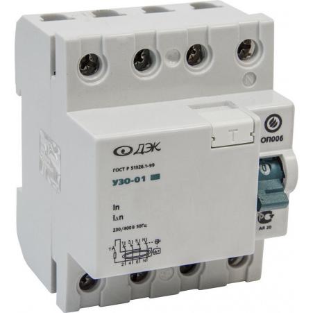 Выключатель дифференциальный (УЗО)  25А/ 30мА 4P УЗО-01 тип AC (ДЭК) 