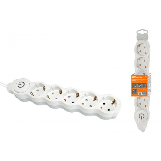 Удлинитель бытовой "Люкс" УЛ05В выкл, 5 гнезд, 3м, с/з, с з/ш, ПВС 3х1мм2 16А/250В бело-серый TDM