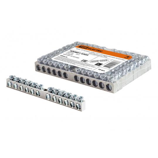 Шина "N" нулевая 6х9мм 12/1 (12 групп/крепеж по центру) никелированная TDM