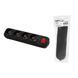 Колодка розеточная 4 гнезда 2П+3 c выключателем 16А 250В черная серии "Народная"