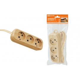 Удлинитель бытовой У3 3 гнезда, 3метра,2П б/з, ПВС 2х0,75мм2 "Эко" (сосна) 10А/250В TDM