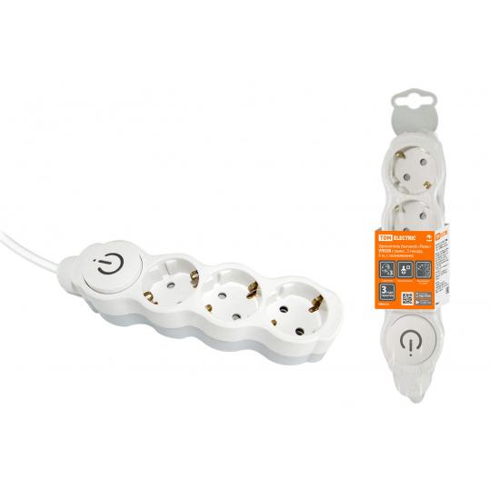 Удлинитель бытовой "Люкс" УЛ03В выкл, 3 гнезда, 5м, с/з, с з/ш, ПВС 3х1мм2 16А/250В бело-серый TDM