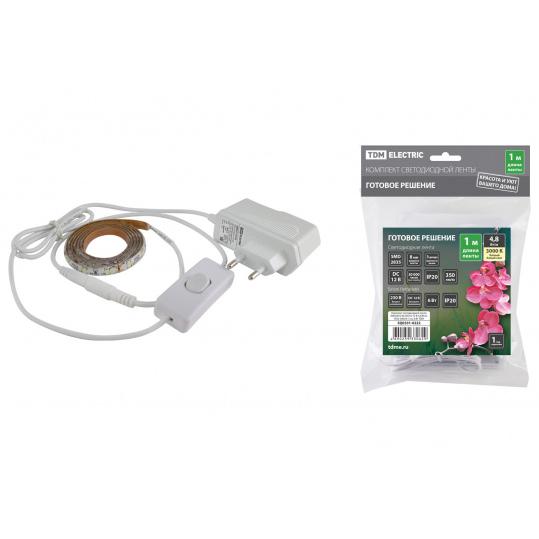 Комплект светодиодной ленты SMD2835-60 LED/м-12 В-4,8 Вт/м-IP20-3000 К (1 м), 6 Вт TDM