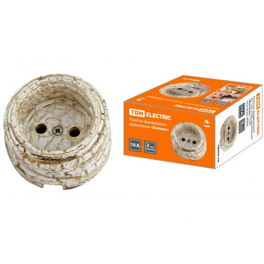 Розетка фарфоровая 2П 10А 250В мраморная «Болонь» TDM