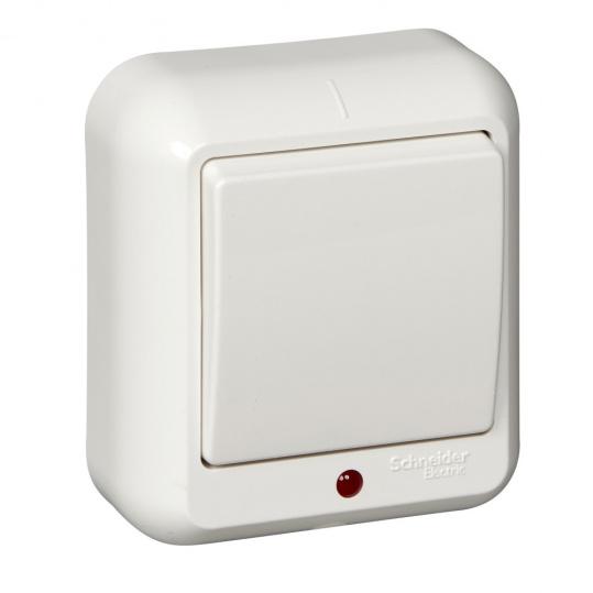 ПРИМА О/У 1-клавишный ВЫКЛЮЧАТЕЛЬ с подсветкой 6А 250В, БЕЛЫЙ, опт.уп.Россия