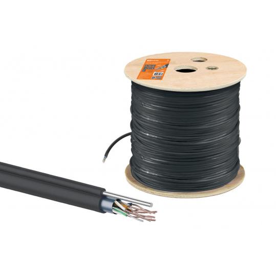 Кабель витая пара F/UTP Cat 5e 4х2х24AWG (305м) solid, PE для наружн. прокл., чёрный, трос 1,2мм TDM