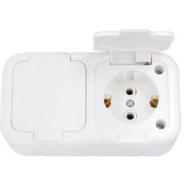 Розетка откр/уст 2-мест. с заземлением IP44 10А белая с крышкой РА10-213 (Беларусь) (28)