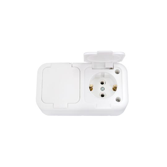 Розетка откр/уст 2-мест. с заземлением IP44 10А белая с крышкой РА10-213 (Беларусь) (28)