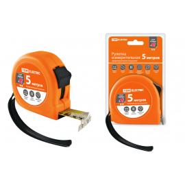 Рулетка, длина 5 м, стальная лента, ширина 19 мм, прорезиненное покрытие, магнит, "Рубин" TDM