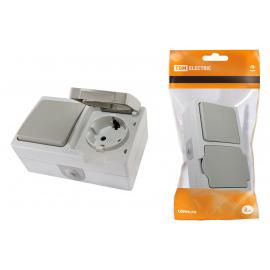 Блок комбинированный (горизонтальный) выключатель 1-кл. + розетка 2П+З с з/ш БКВР IP54 "Вуокса" TDM