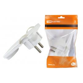 Вилка угловая плоская (8 мм) белая 16А 250В TDM пост 02.06.2019