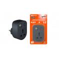 Адаптер универсальный поворотный  с/з 250В 16А + 2USB 2.1A черный TDM