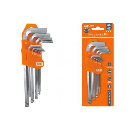 Набор ключей "HEX" 9 шт.: 1.5-10 мм, длинные с шаром, (держатель в блистере), CR-V сталь "Алмаз" TDМ