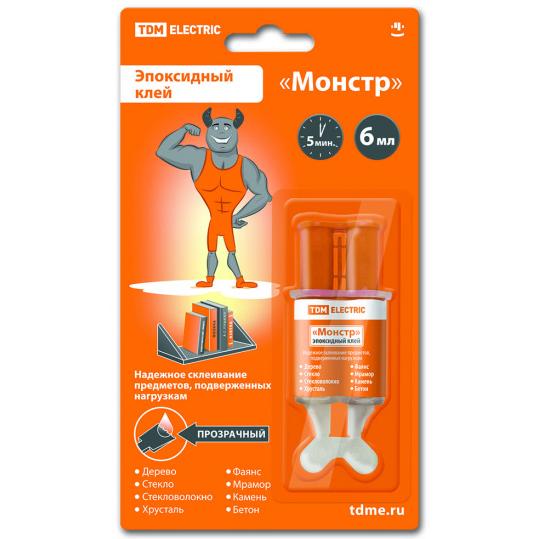 Клей эпоксидный "Монстр", прозрачный, шприц, 6 мл TDM