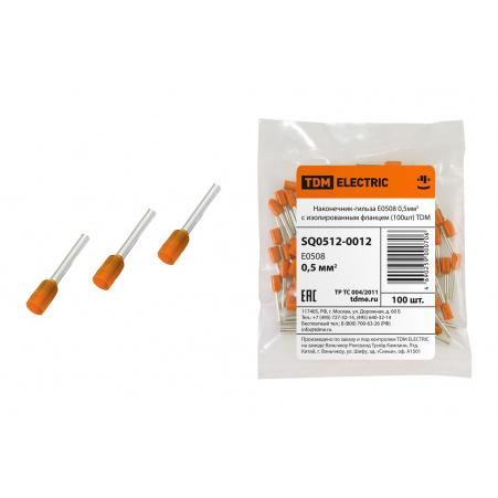 Наконечник-гильза Е0508 0,5мм2 с изолированным фланцем (100шт) TDM ( 0,5- 8)