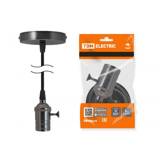 Патрон Е27 с выключателем с подвесом 1 м, металлический "Лофт", черный TDM