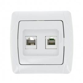 Розетка компьютер+телефон скр/уст RJ-45/RJ-11  белая "Мадрид" (EKF)