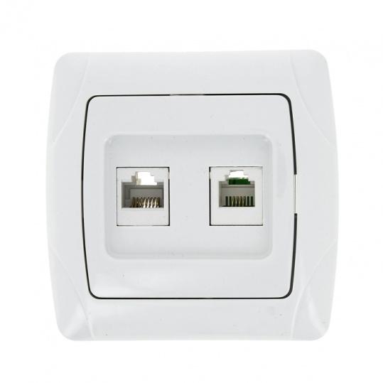 Розетка компьютер+телефон скр/уст RJ-45/RJ-11  белая "Мадрид" (EKF)