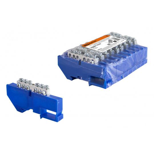 Шина "N" нулевая с изолятором на DIN-рейку 6x9мм стойка бол. 6 групп никелированная TDM