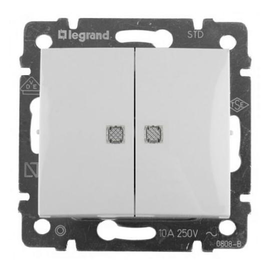 Выключатель скр/уст 2-кл. с подсветкой IP20 10А  белый "Valena" (Legrand) 774428