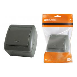 Выключатель 1-кл. открытой установки с подсветкой IP44 10А серый "Селигер" TDM