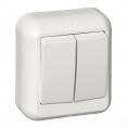 ПРИМА О/У 2-клавишный ВЫКЛЮЧАТЕЛЬ МОНТ.ПЛ.6А 250B,БЕЛЫЙ,опт.уп.Россия