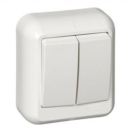 ПРИМА О/У 2-клавишный ВЫКЛЮЧАТЕЛЬ МОНТ.ПЛ.6А 250B,БЕЛЫЙ,опт.уп.Россия