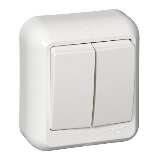 ПРИМА О/У 2-клавишный ВЫКЛЮЧАТЕЛЬ МОНТ.ПЛ.6А 250B,БЕЛЫЙ,опт.уп.Россия