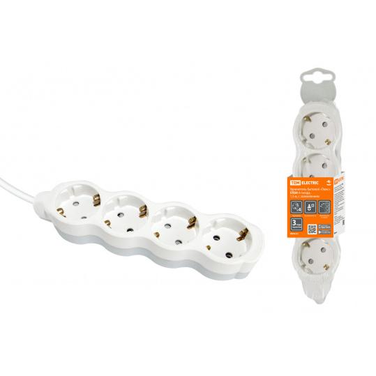 Удлинитель бытовой "Люкс" УЛ04 4 гнезда, 1,5м, с/з, с з/ш, ПВС 3х1мм2 16А/250В бело-серый TDM