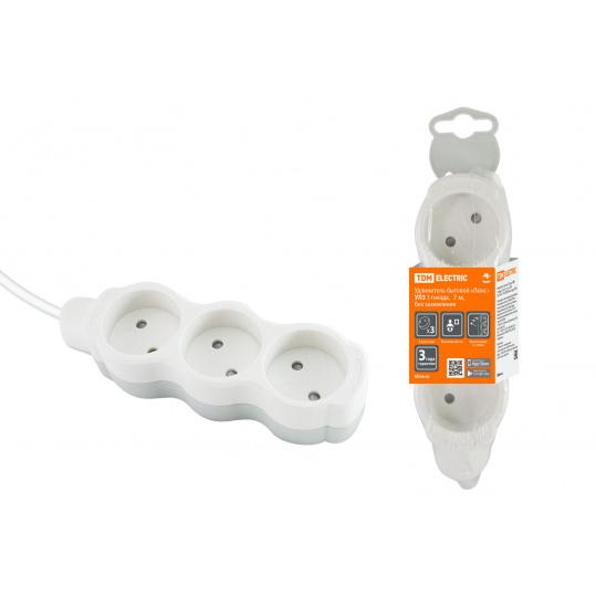 Удлинитель бытовой  "Люкс" УЛ3 3 гнезда, 7м, б/з, с з/ш, ПВС 2х0,75 мм2  10А/250В бело-серый TDM