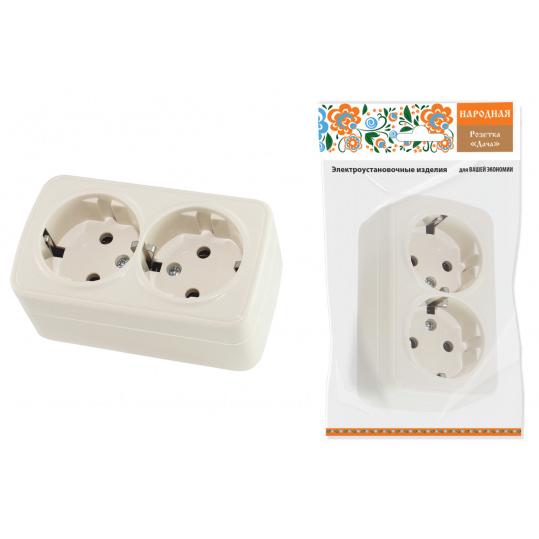 Розетка двойная 2П+3 открытой установки IP20 16А, сл. кость "Дача" Народная
