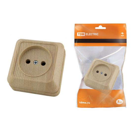 Розетка 2П открытой установки IP20 10А 250В (керамика) сосна "Ладога" TDM