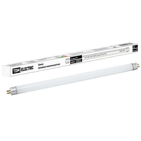 Лампа люминесцентная линейная двухцокольная ЛЛ-12/8Вт, T4/G5, 4000 К, длина 339,4мм TDM