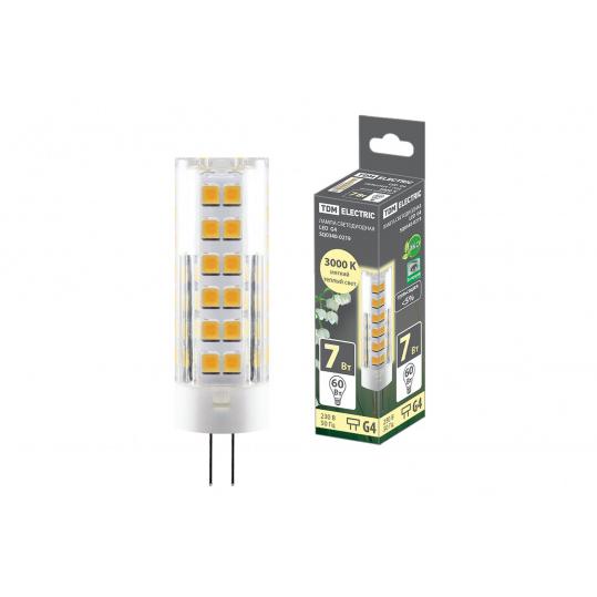 Лампа светодиодная G4-7 Вт-230 В-3000 К, SMD, 18,5x57 мм TDM