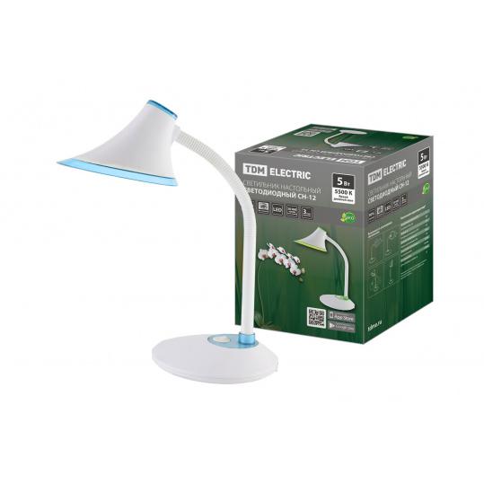 Светильник светодиодный настольный СН-12, 5 Вт, гибкий, выключатель, 5500 К, голубой, 220 В, TDM