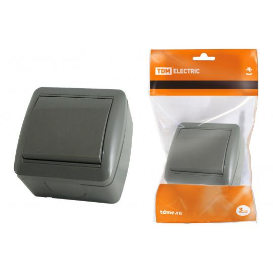 Выключатель 1-кл. открытой установки IP44 10А серый "Селигер" TDM