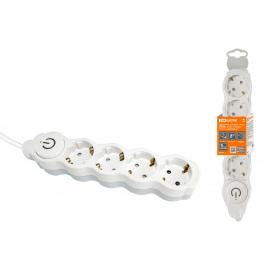 Удлинитель бытовой "Люкс" УЛ04В выкл, 4 гнезда, 1,5м, с/з, с з/ш, ПВС 3х1мм2 16А/250В бело-серый TDM