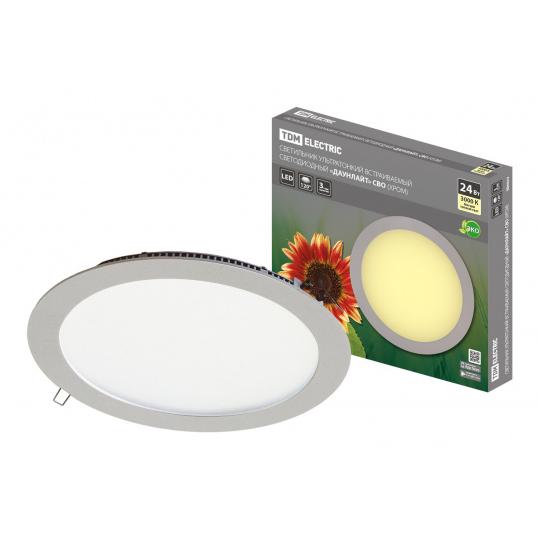 Светильник ультратонкий встраиваемый светодиодный "Даунлайт" СВО (хром) 24 Вт 3000К TDM