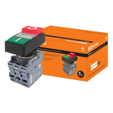 Кнопка двойная MPD13-11С (зеленая/красная-выступающая) (LED) d22мм/220В (I/O)  линза прозрачная TDM