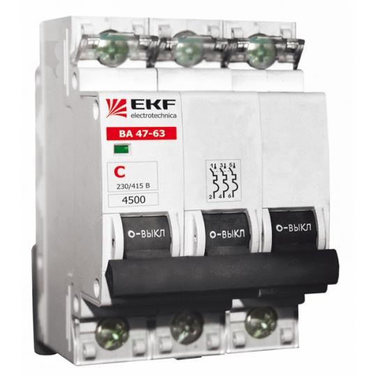 Автоматический выключатель   20А 3P ВА47-63 C20 4,5кА (EKF)